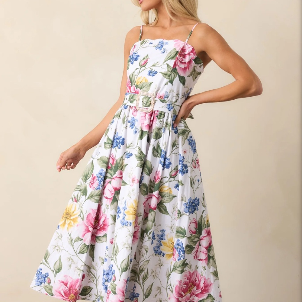 Red Dress Boutique Floral Midi Dress in Pink and Blue